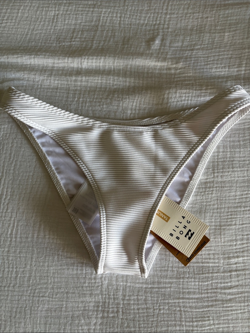 Billabong White Ribbed Low-Rise Bikini Bottom